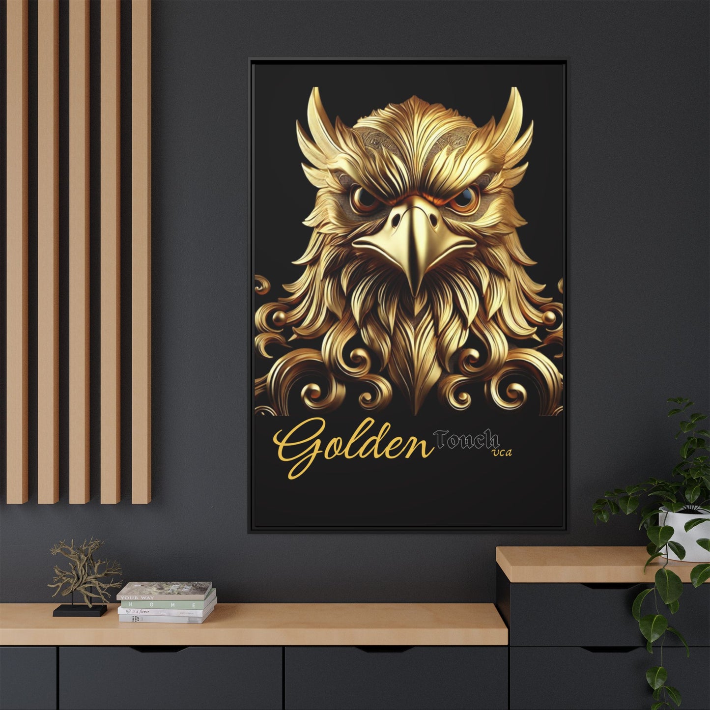 "Golden Touch Collection" – 'Hawk Glare': Luxurious Framed Canvas Wall Art by vca