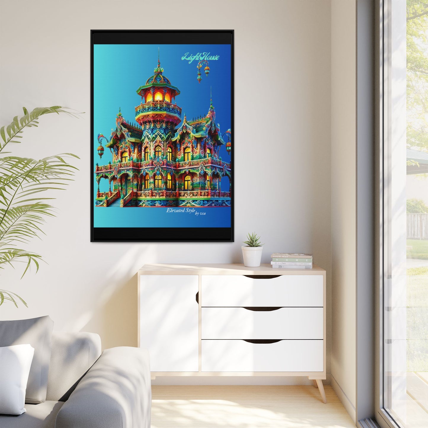 "Elevated Style" Collection - Vibrant Wall Art 'Light House' by vca - Framed Matte Canvas