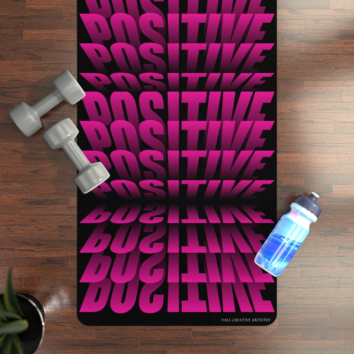 "Elevated Style" Collection - 'Positive Vibes' Designer Mat in Hot Pink by vca - Yoga Mat