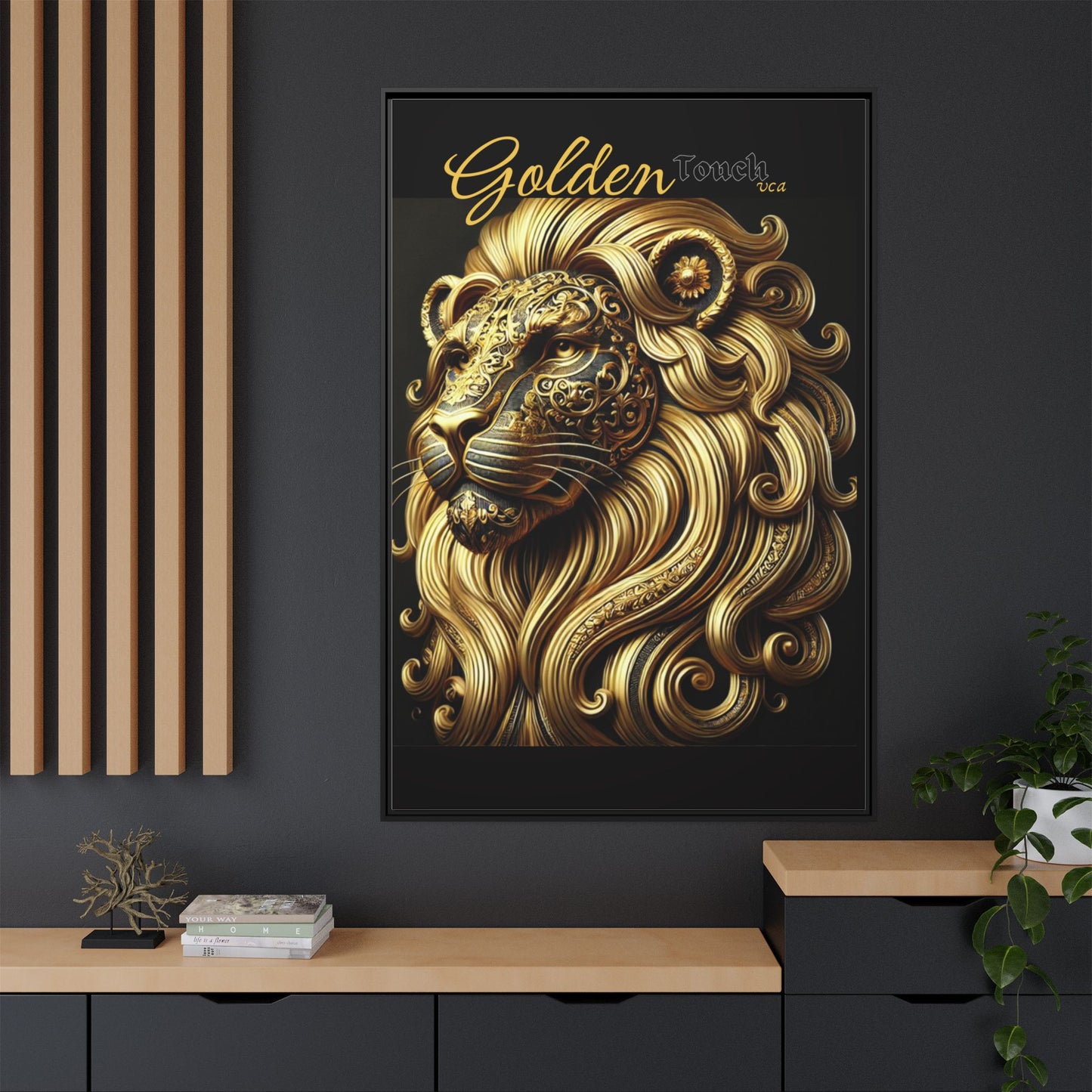 "Golden Touch" Collection - Framed Canvas Art - 'Golden Majesty' Lion by vca