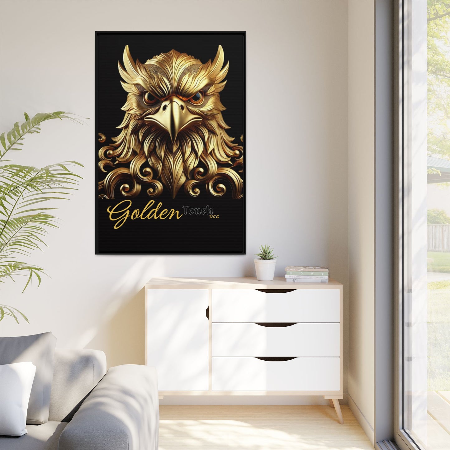 "Golden Touch Collection" – 'Hawk Glare': Luxurious Framed Canvas Wall Art by vca