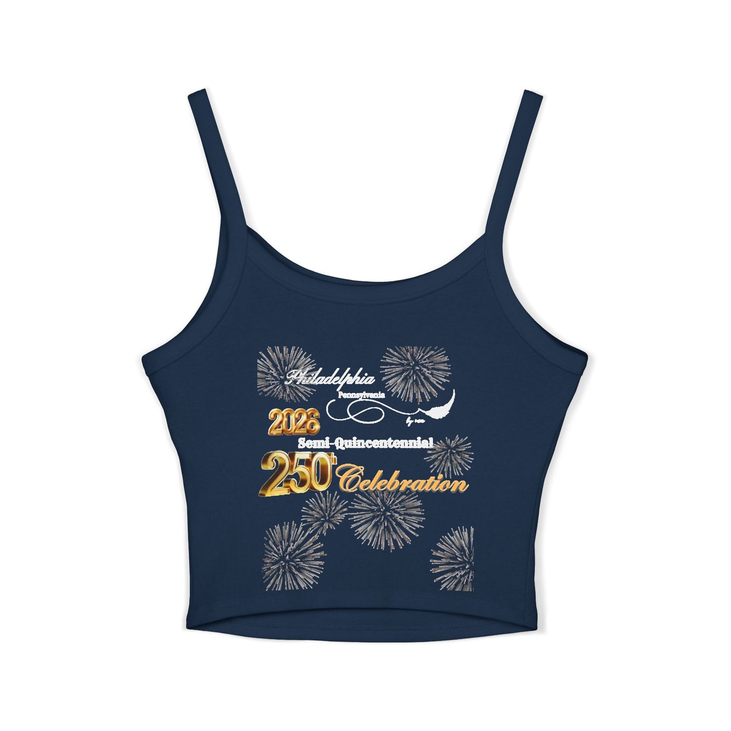 "Legacy of Liberty" Collection - Women's Spaghetti Strap Tank Top - 'PHL 2026 SQ 250 Celebration' by vca-Double-sided