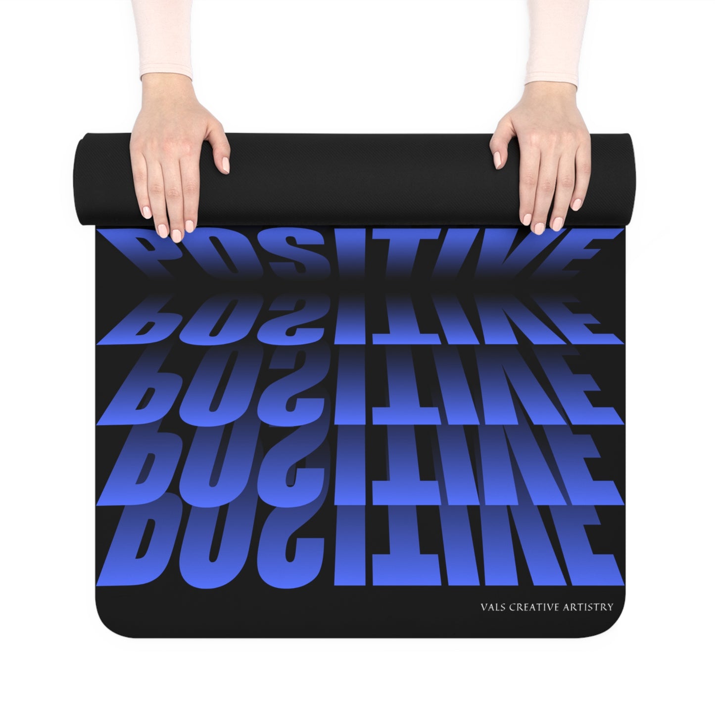 "Elevated Style" Collection - 'Positive Vibes' Designer Yoga Mat by vca - Blue