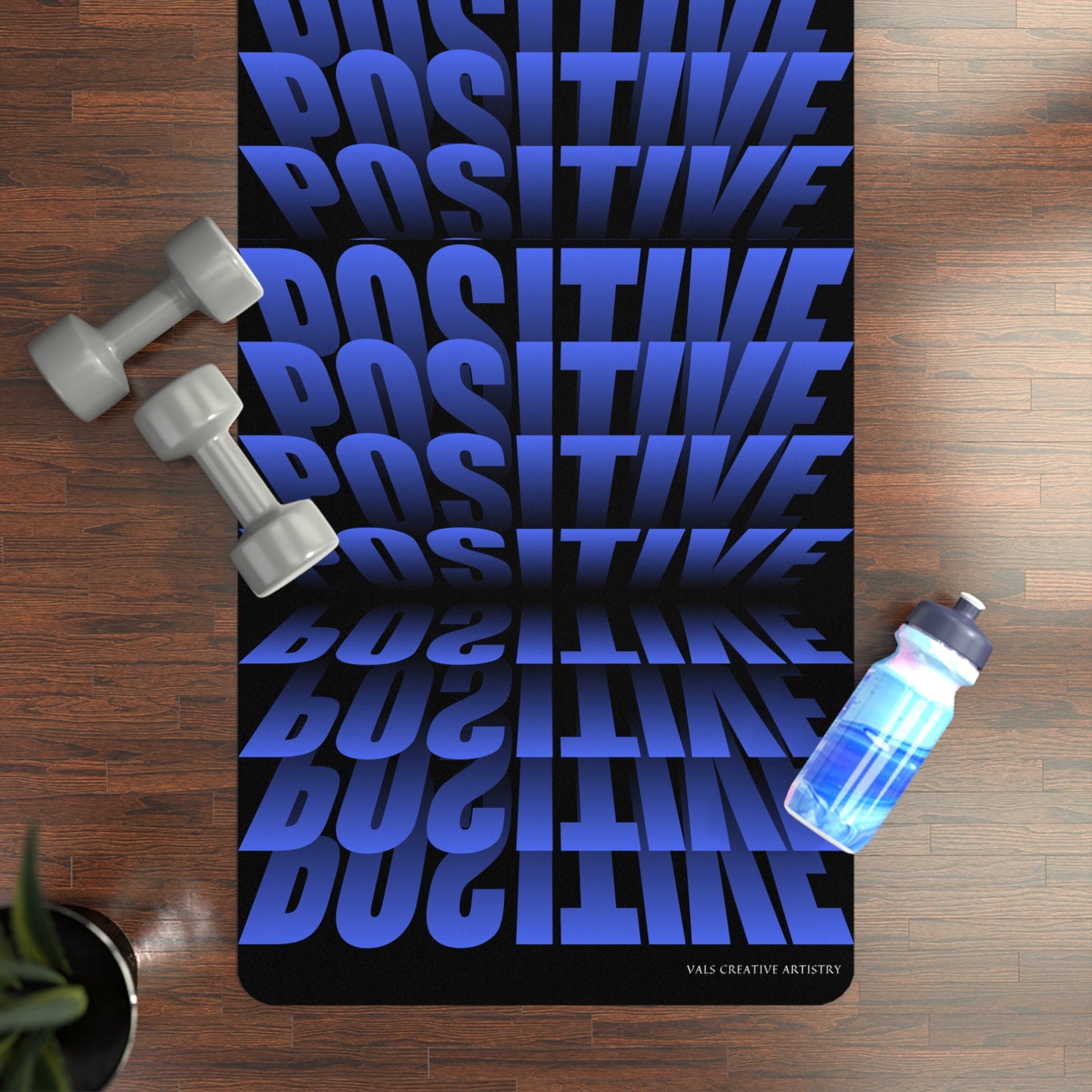 "Elevated Style" Collection - 'Positive Vibes' Designer Yoga Mat by vca - Blue