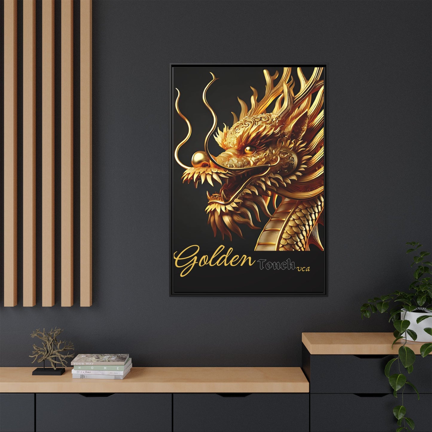 "Golden Touch" Collection - Framed 'Golden Dragon' Designer Canvas Wall Art by vca