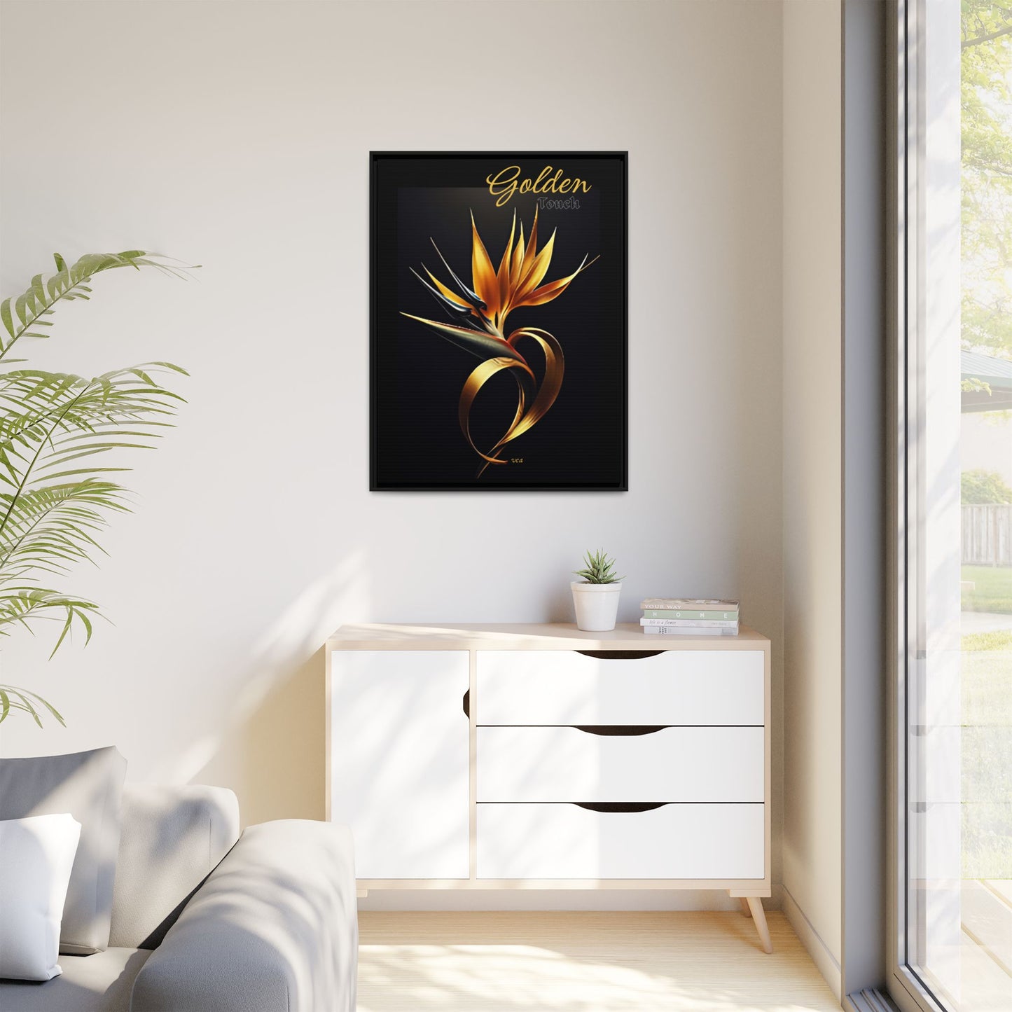 "Golden Touch" collection - 'Bird of Paradise' design #2 by vca - Framed Matte Canvas