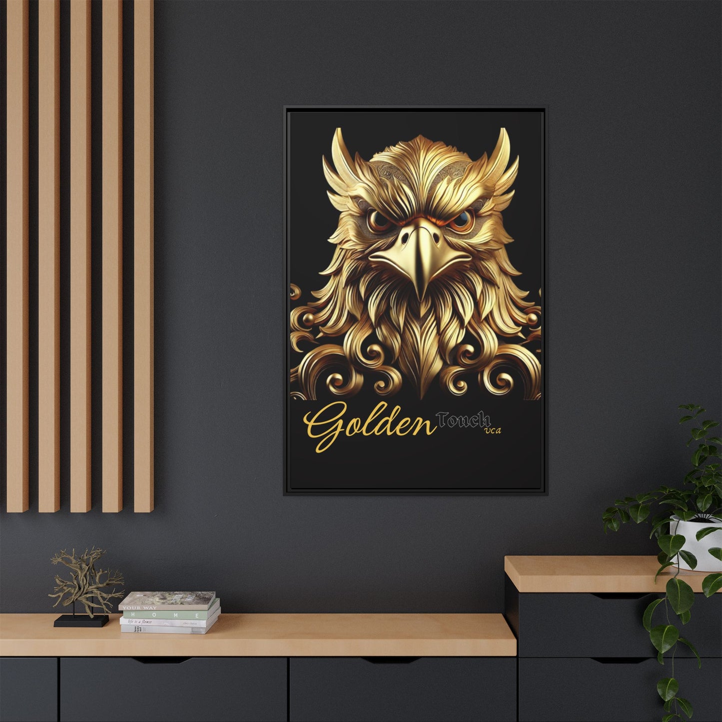 "Golden Touch Collection" – 'Hawk Glare': Luxurious Framed Canvas Wall Art by vca