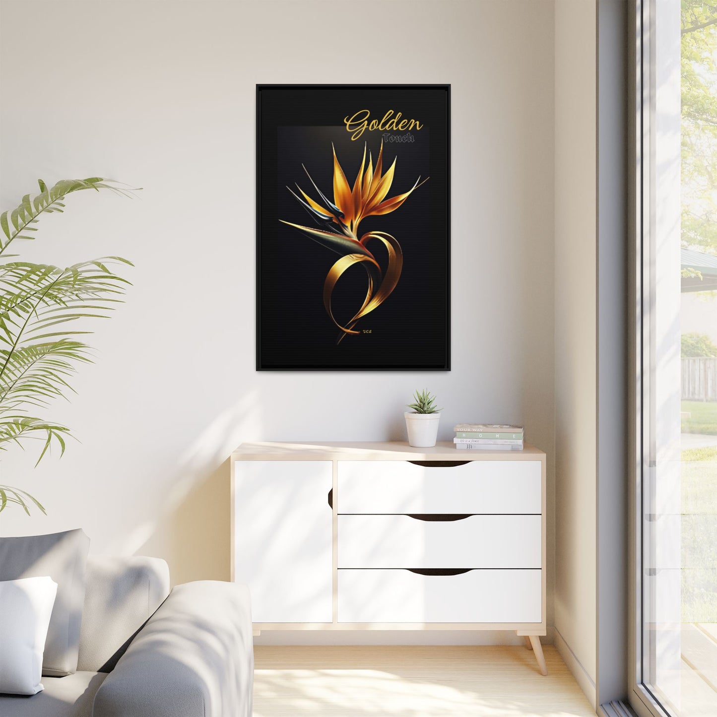 "Golden Touch" collection - 'Bird of Paradise' design #2 by vca - Framed Matte Canvas