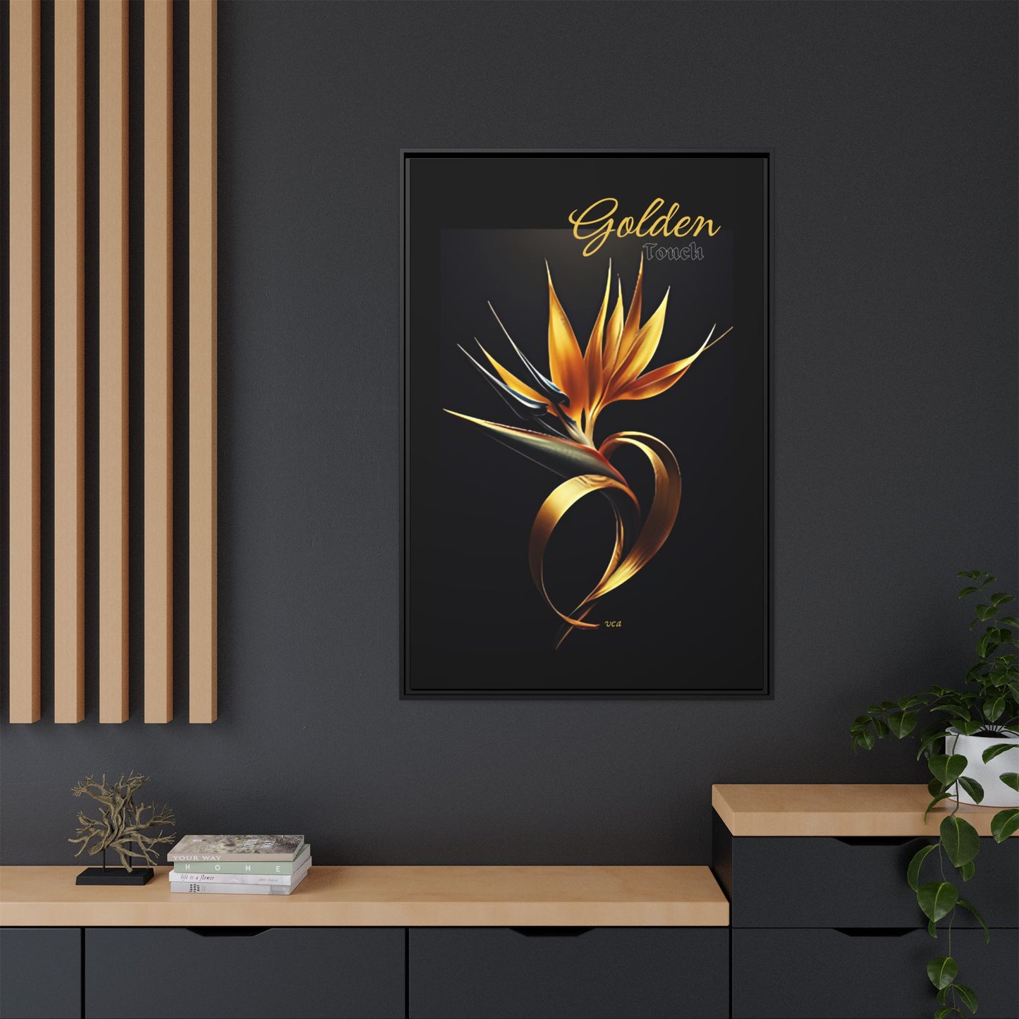 "Golden Touch" collection - 'Bird of Paradise' design #2 by vca - Framed Matte Canvas