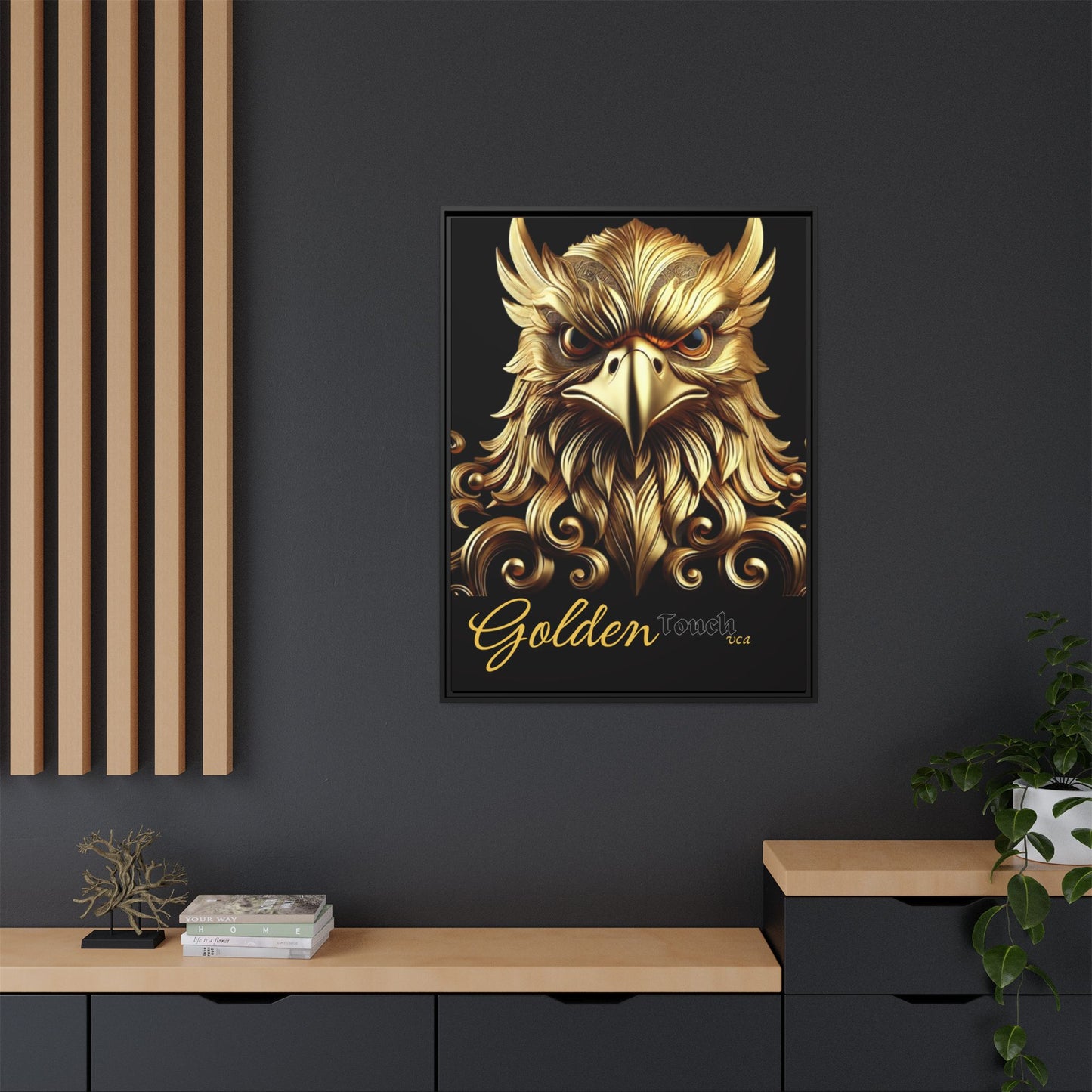 "Golden Touch Collection" – 'Hawk Glare': Luxurious Framed Canvas Wall Art by vca