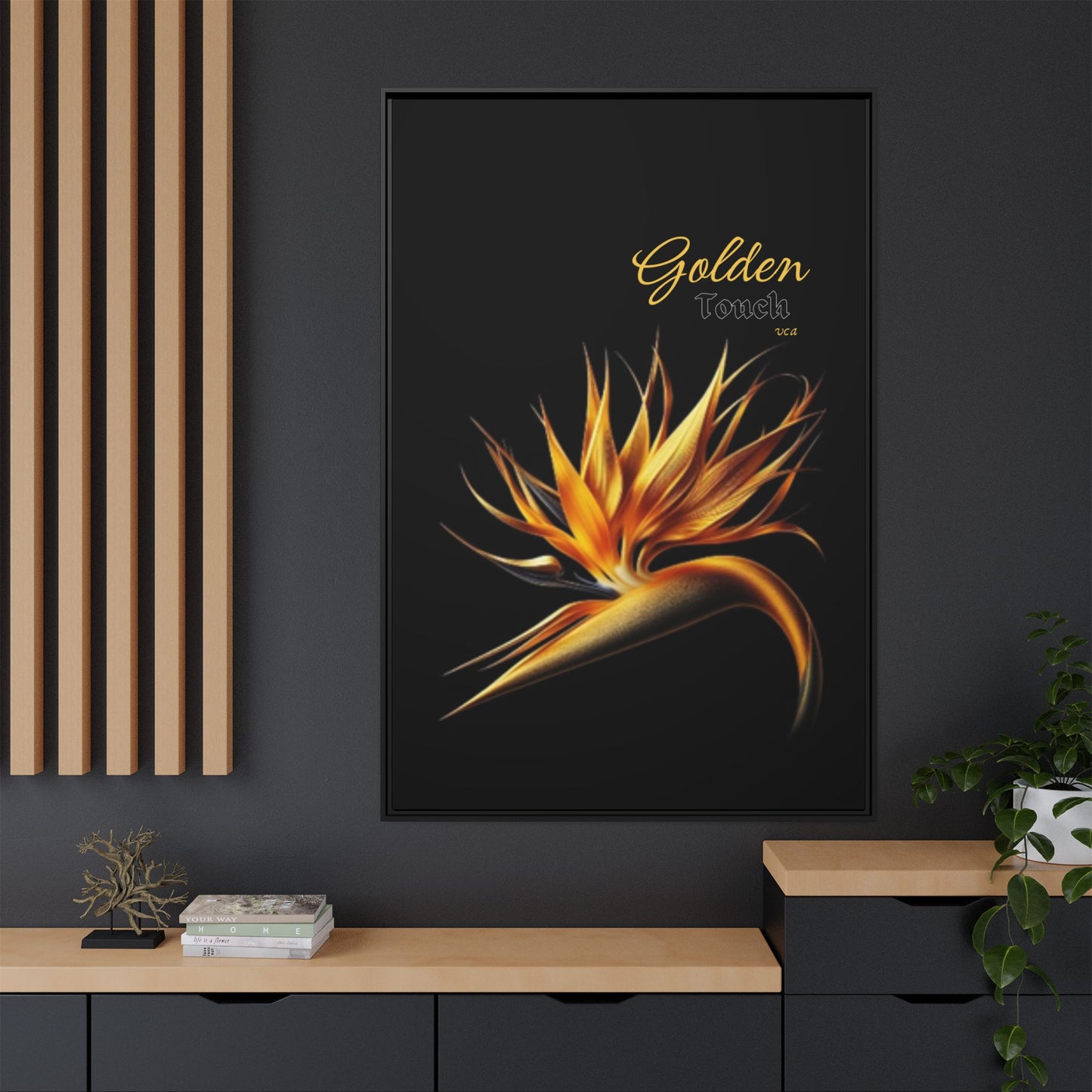 "Golden Touch" Collection - Matte Canvas, Framed Wall Art - 'Bird of Paradise 3" by vca