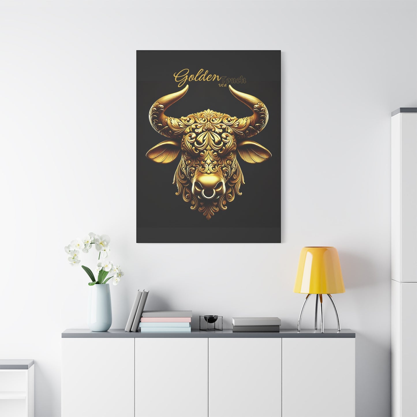 "Golden Touch" Collection - 'Taurus Head2' by vca - Framed Designer Matte Canvas