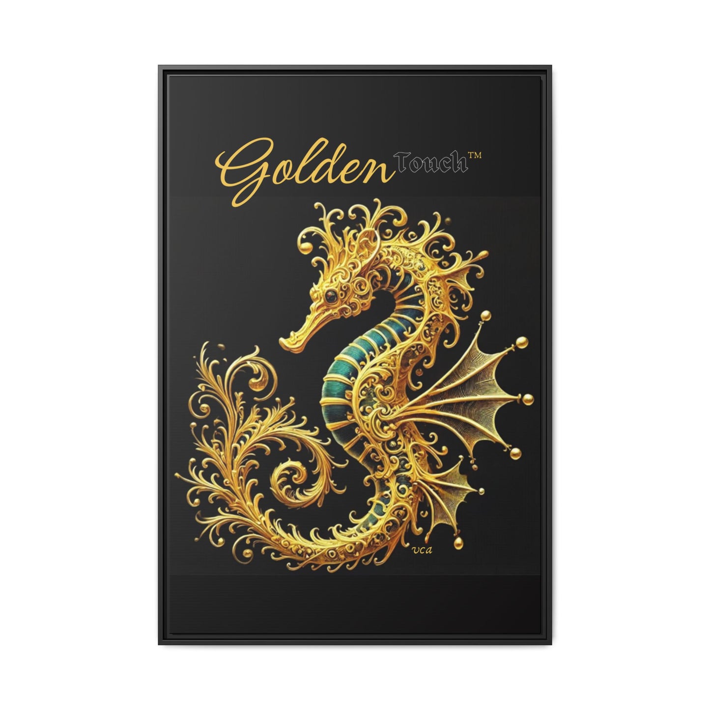 "Golden Touch" Collection – Framed '24k Gold & Emerald Seahorse' Matte Canvas by vca
