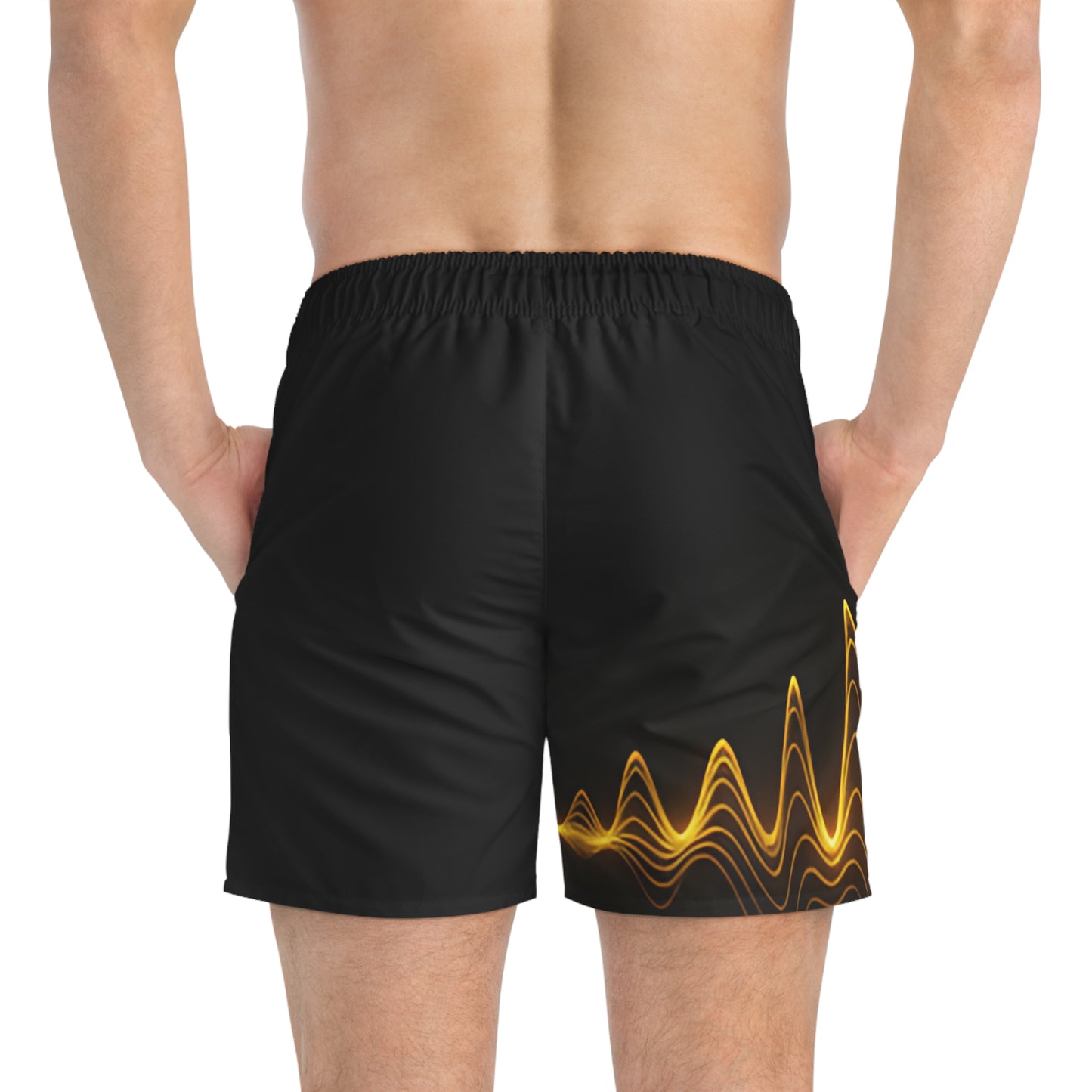"Golden Touch" Collection - 'Golden Current' Designer Men's Swim Trunks - by vca