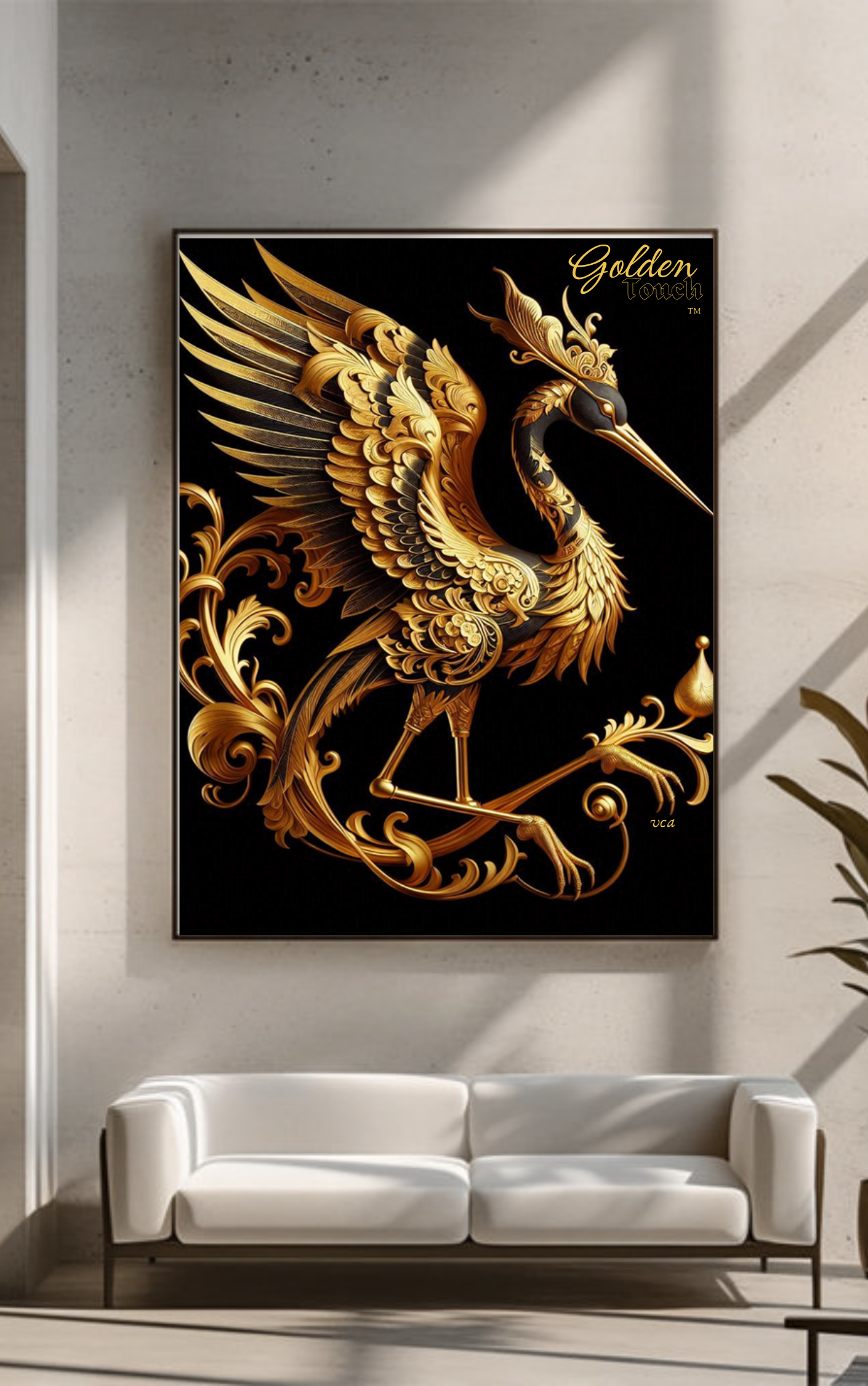 "Golden Touch" Collection - Canvas Wall Art - '24K Crane' by vca