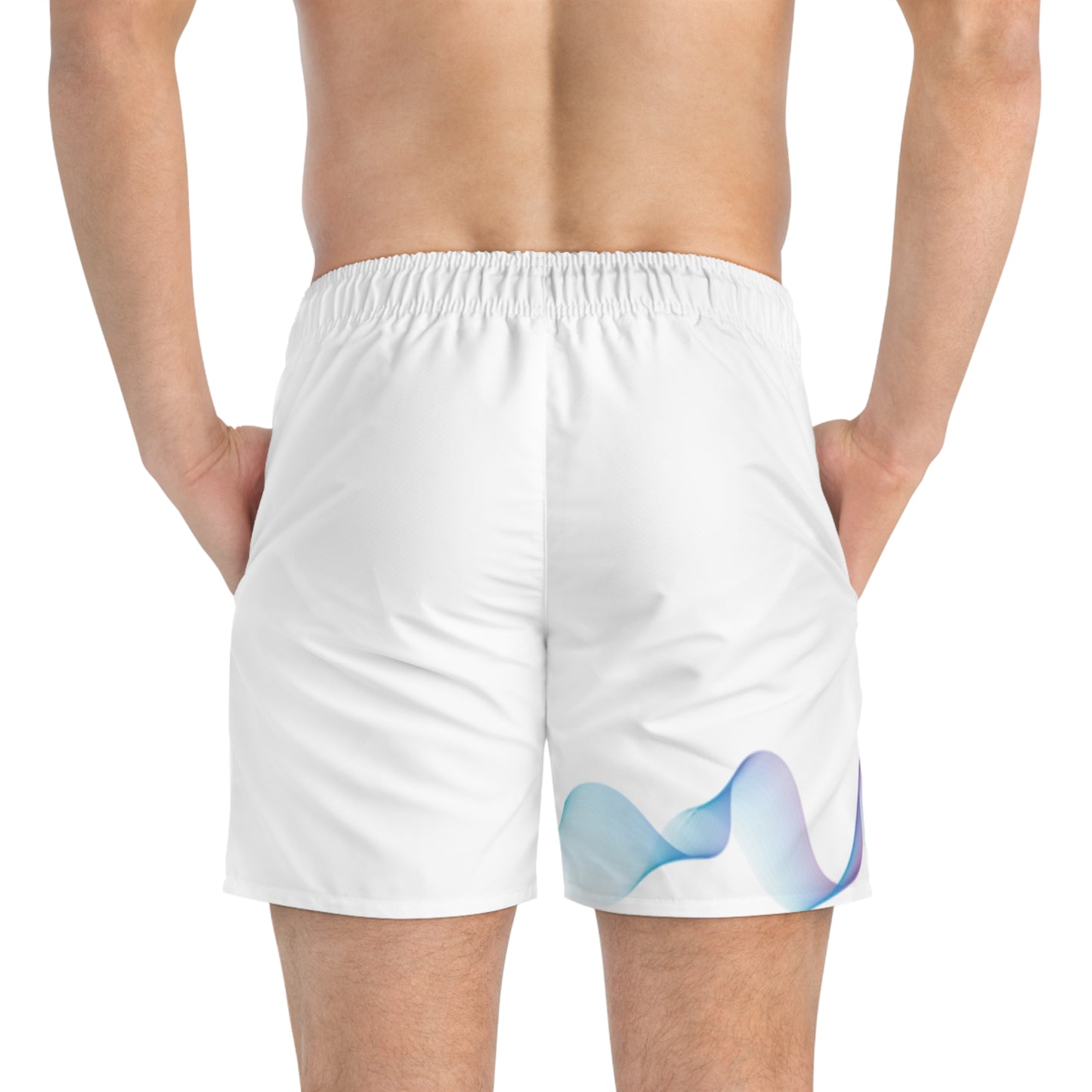 "Elevated Style" Collection - 'Coastal Echo' Designer Men's Swim Trunks (White) - by vca
