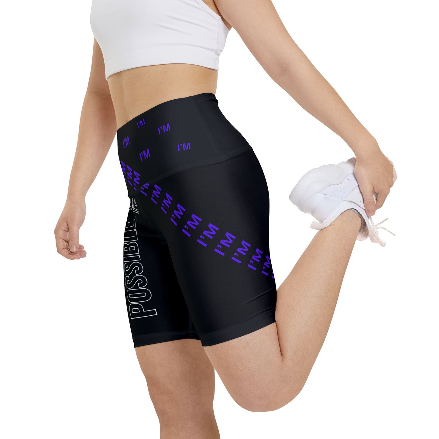 "Elevated Style" Collection - 'I'm Possible' design by vca - Designer Women's Workout Shorts