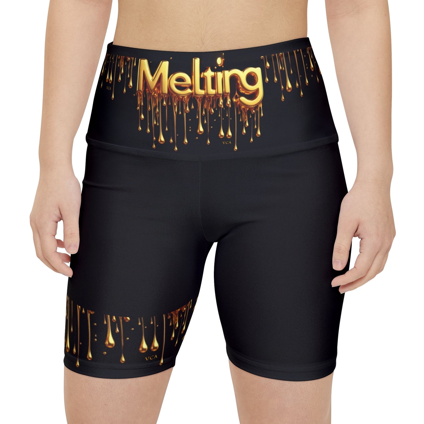 "Golden Touch" Collection - Women's Workout Shorts - '24K Melting Gold' design by vca