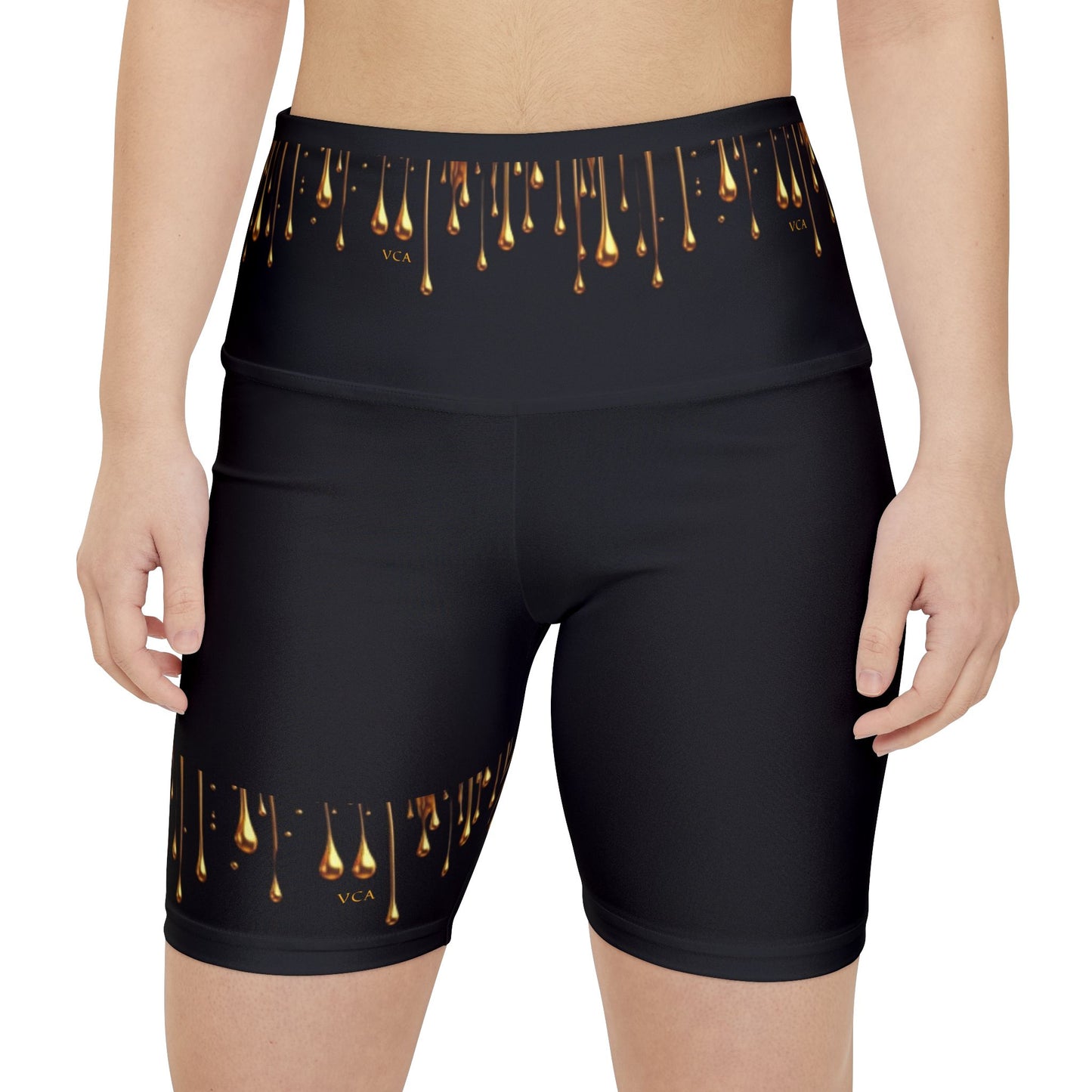 "Golden Touch" Collection - Women’s Workout Shorts - '24K Liquid Gold Drops' Design by vca