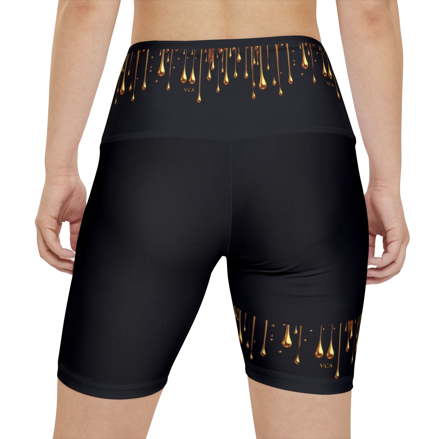 "Golden Touch" Collection - Women’s Workout Shorts - '24K Liquid Gold Drops' Design by vca