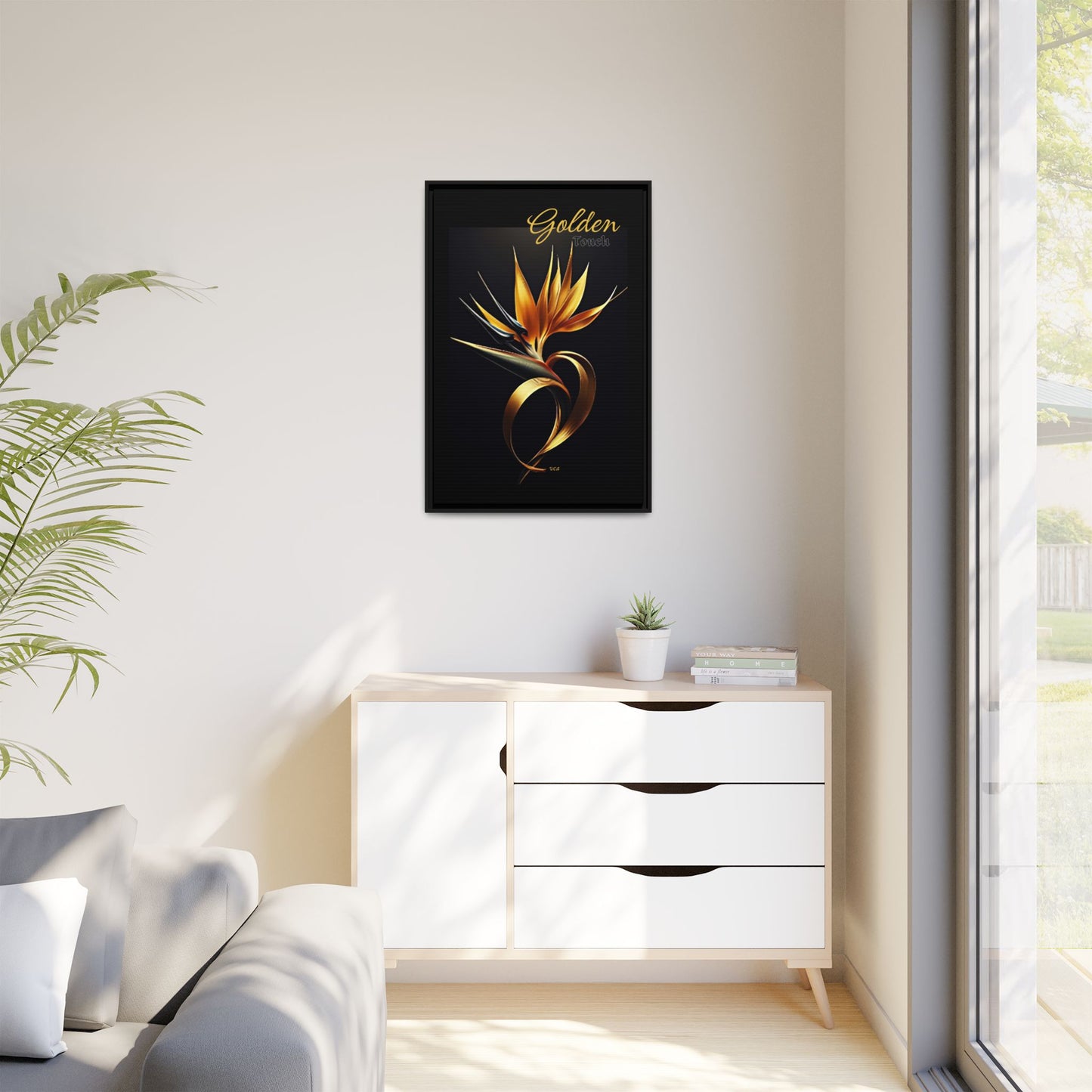 "Golden Touch" collection - 'Bird of Paradise' design #2 by vca - Framed Matte Canvas