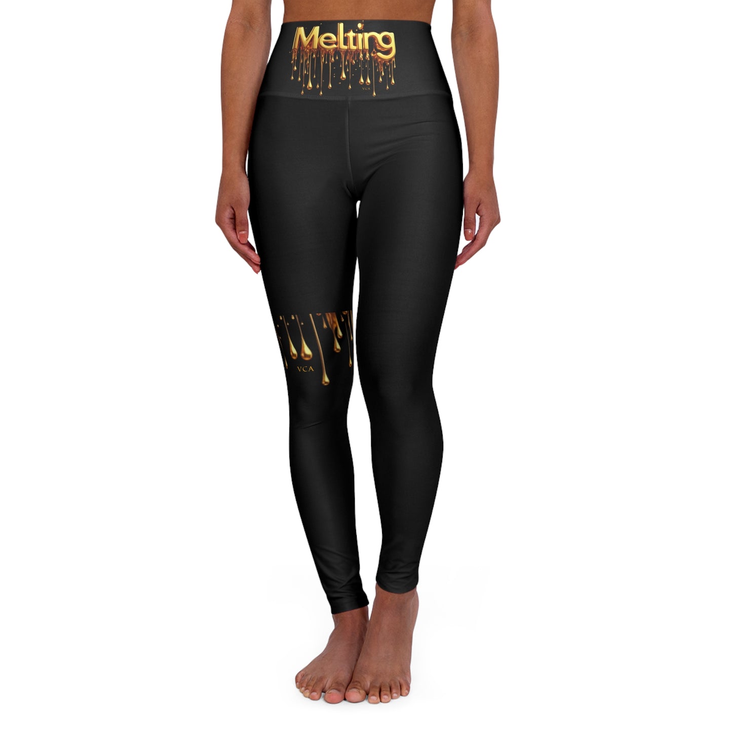 "Golden Touch" Collection, High Waisted Yoga '24k Melting Gold' Designer Leggings by vca