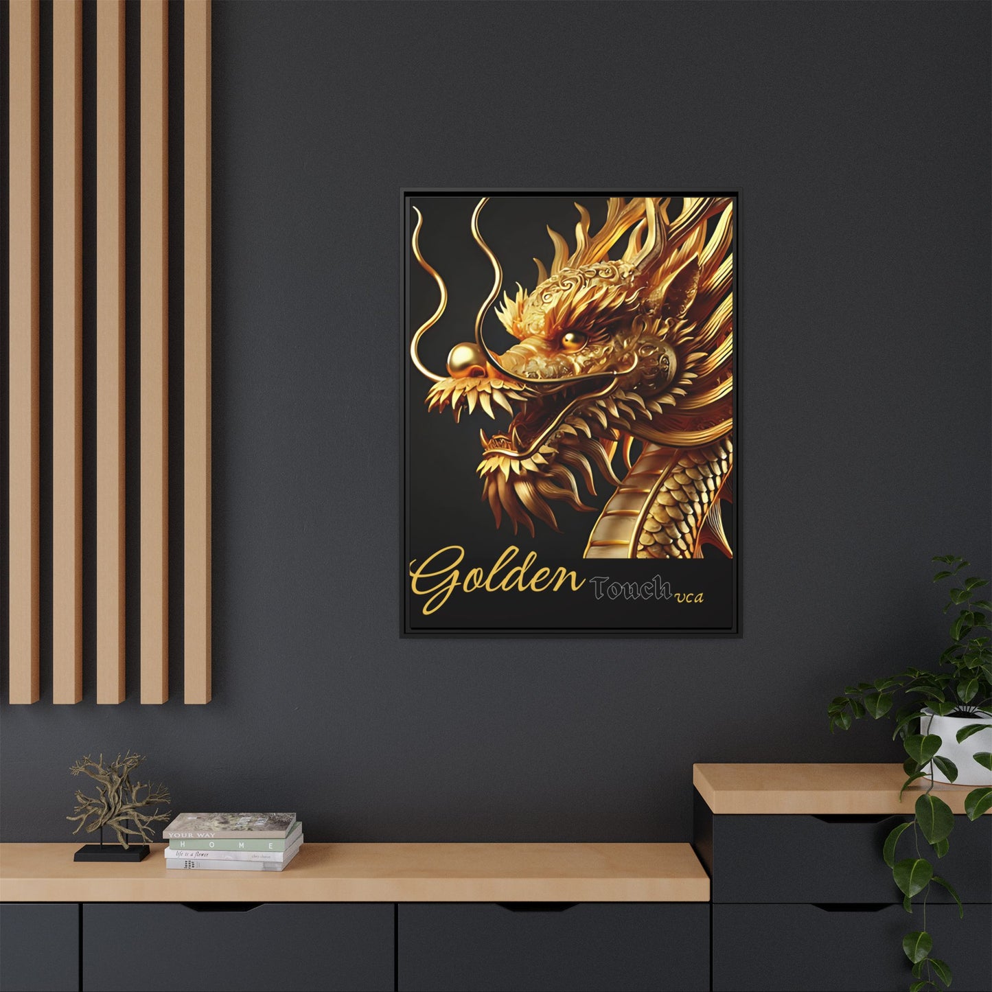 "Golden Touch" Collection - Framed 'Golden Dragon' Designer Canvas Wall Art by vca
