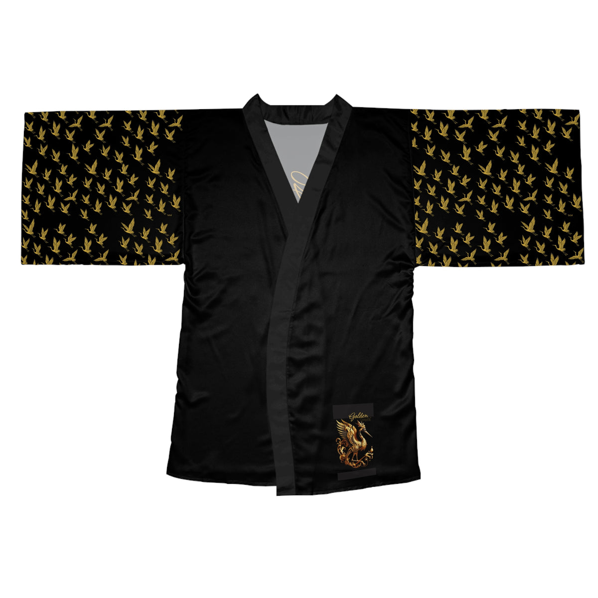 "Golden Touch" Collection - Designer Kimono '24k Crane' by vca - Black with Gold