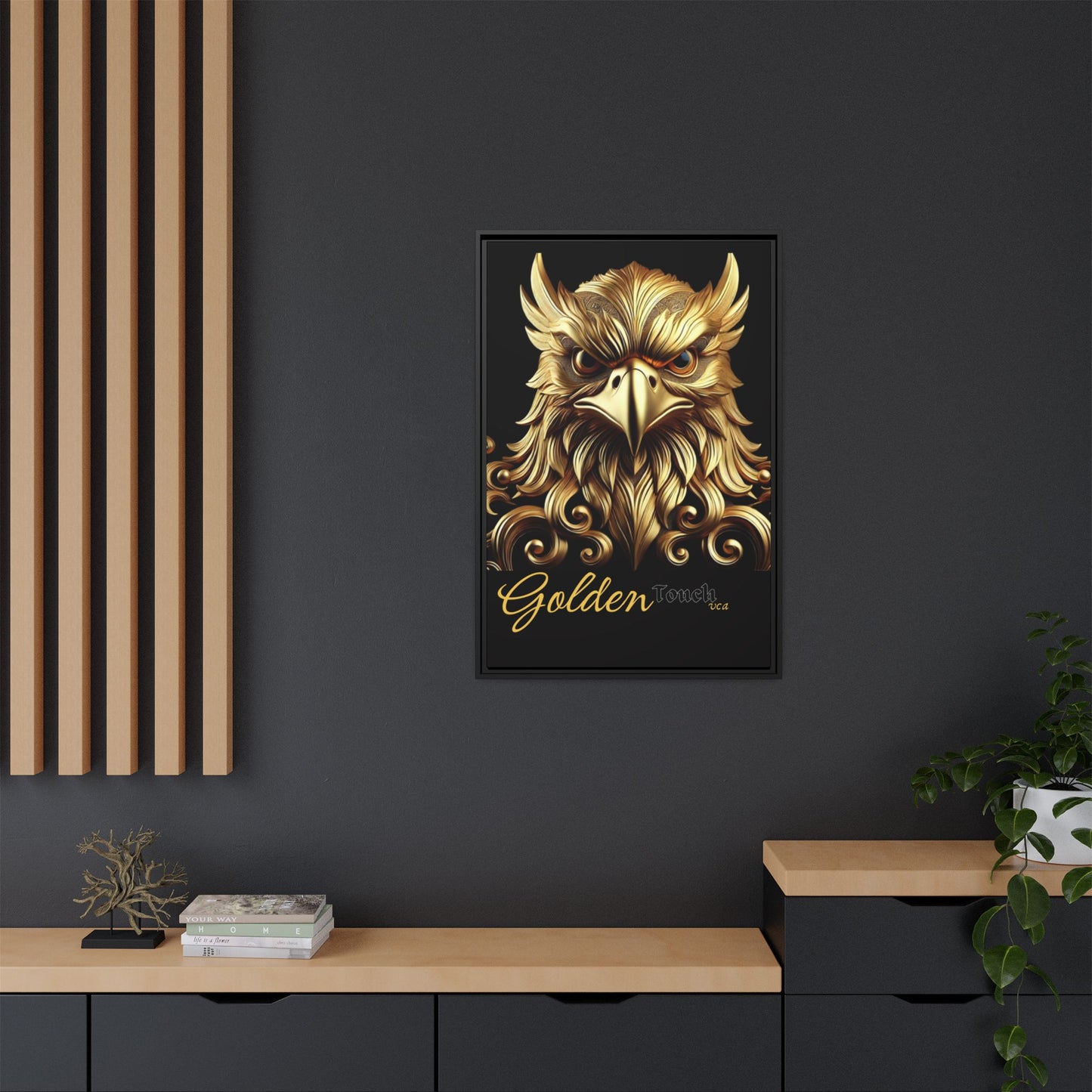 "Golden Touch Collection" – 'Hawk Glare': Luxurious Framed Canvas Wall Art by vca