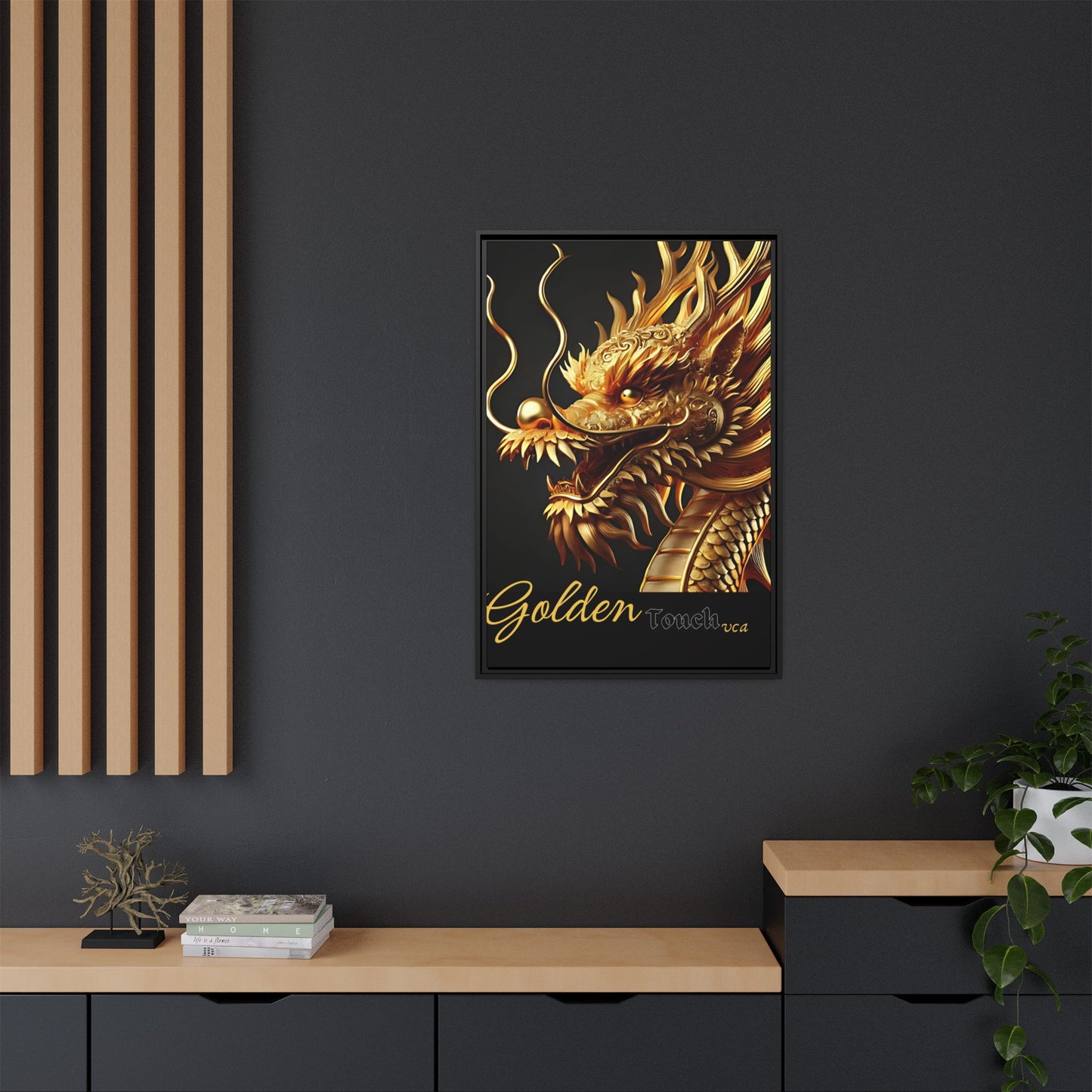 "Golden Touch" Collection - Framed 'Golden Dragon' Designer Canvas Wall Art by vca