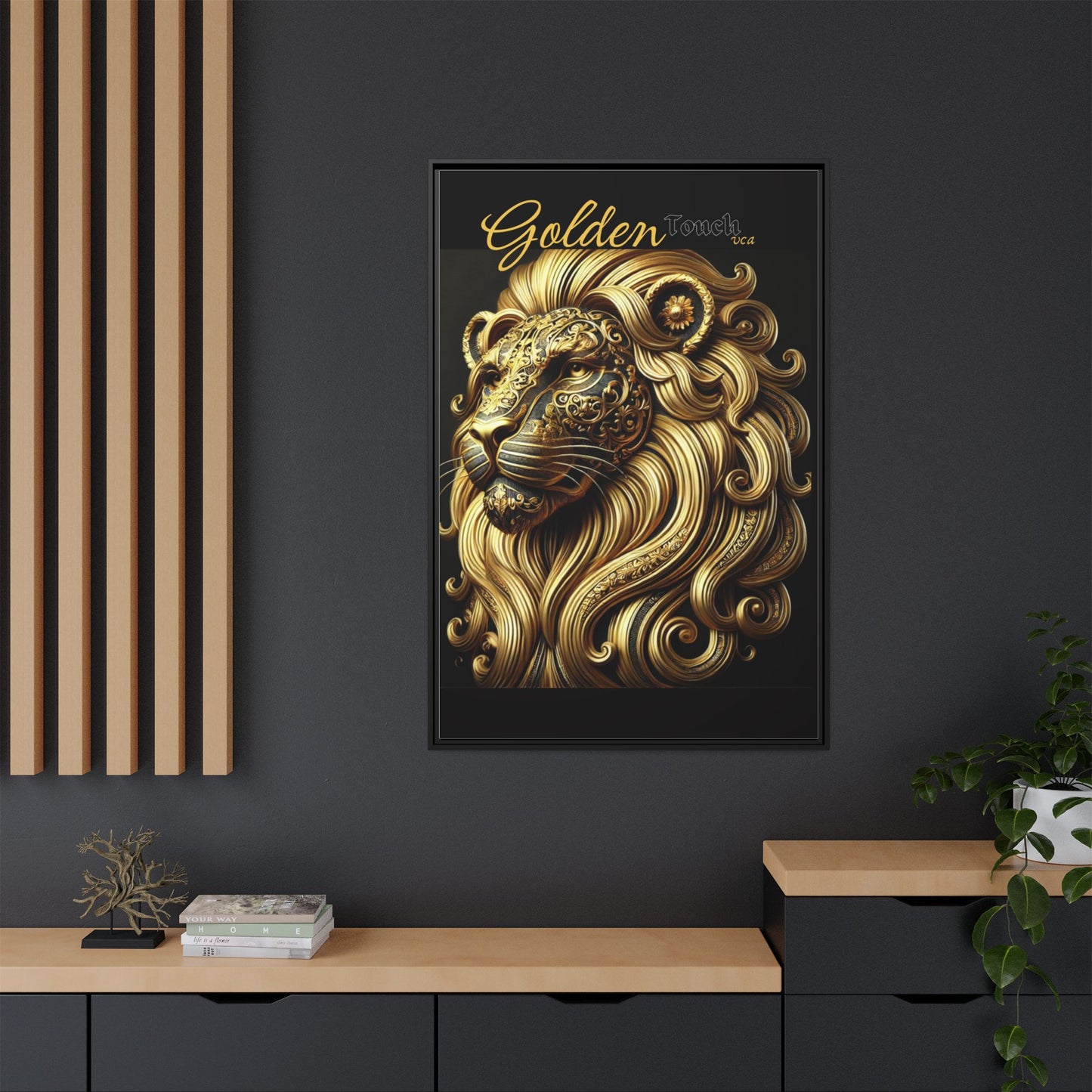 "Golden Touch" Collection - Framed Canvas Art - 'Golden Majesty' Lion by vca