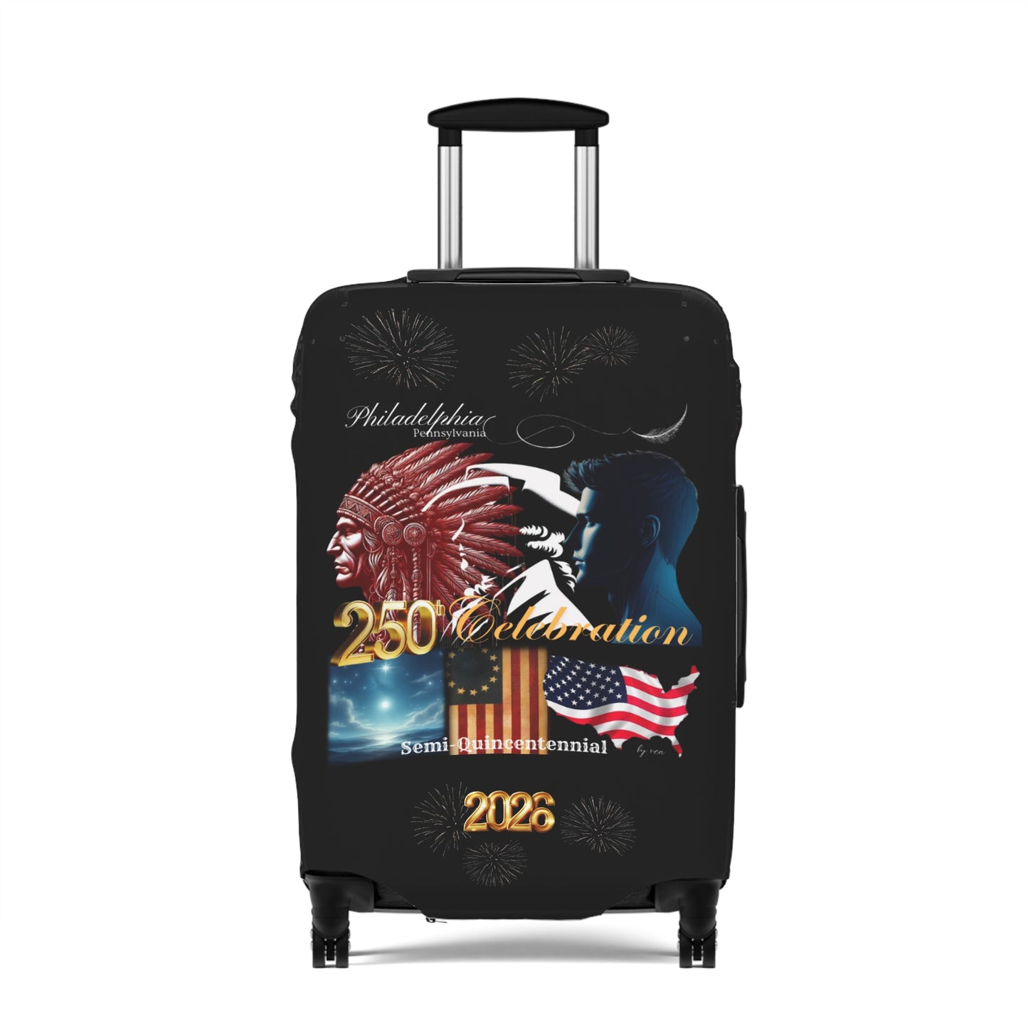 "Legacy of Liberty" Collection - Luggage Cover design by vca - Semi-Quincentennial Travel Accessory, 2-sided - Black