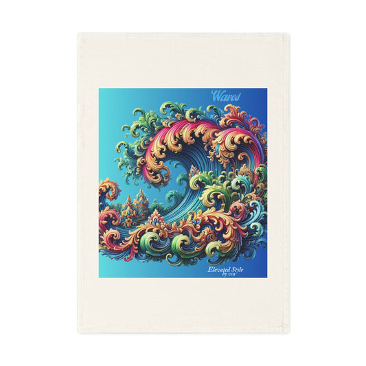 Vibrant 'Waves' Cotton Tea Towel design by vca - Colorful Kitchen Decor for Nautical Enthusiasts