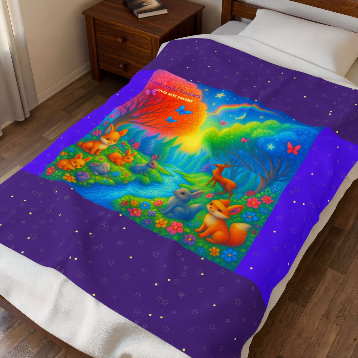 "Little Artful Treasures" Collection - Velveteen Plush Blanket - Cozy Throw - 'Vivid Nite Dreams' by vca