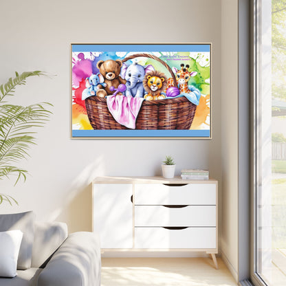 "Little Artful Treasures" Collection - Framed Nursery Canvas Wall Art — 'Best Friends Basket 2' by vca