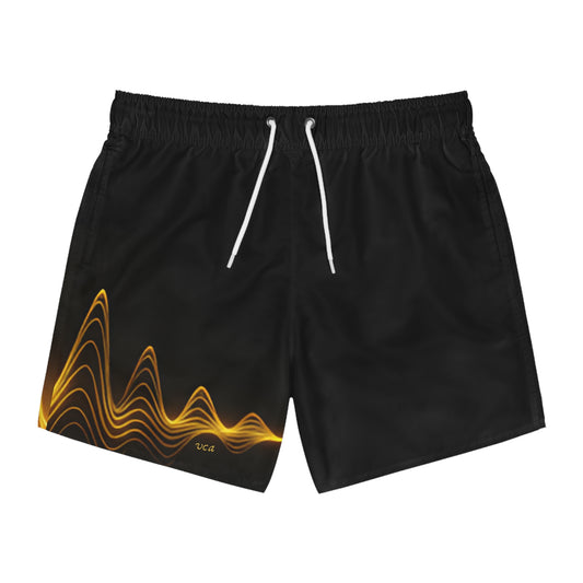 "Golden Touch" Collection - 'Golden Current' Designer Men's Swim Trunks - by vca