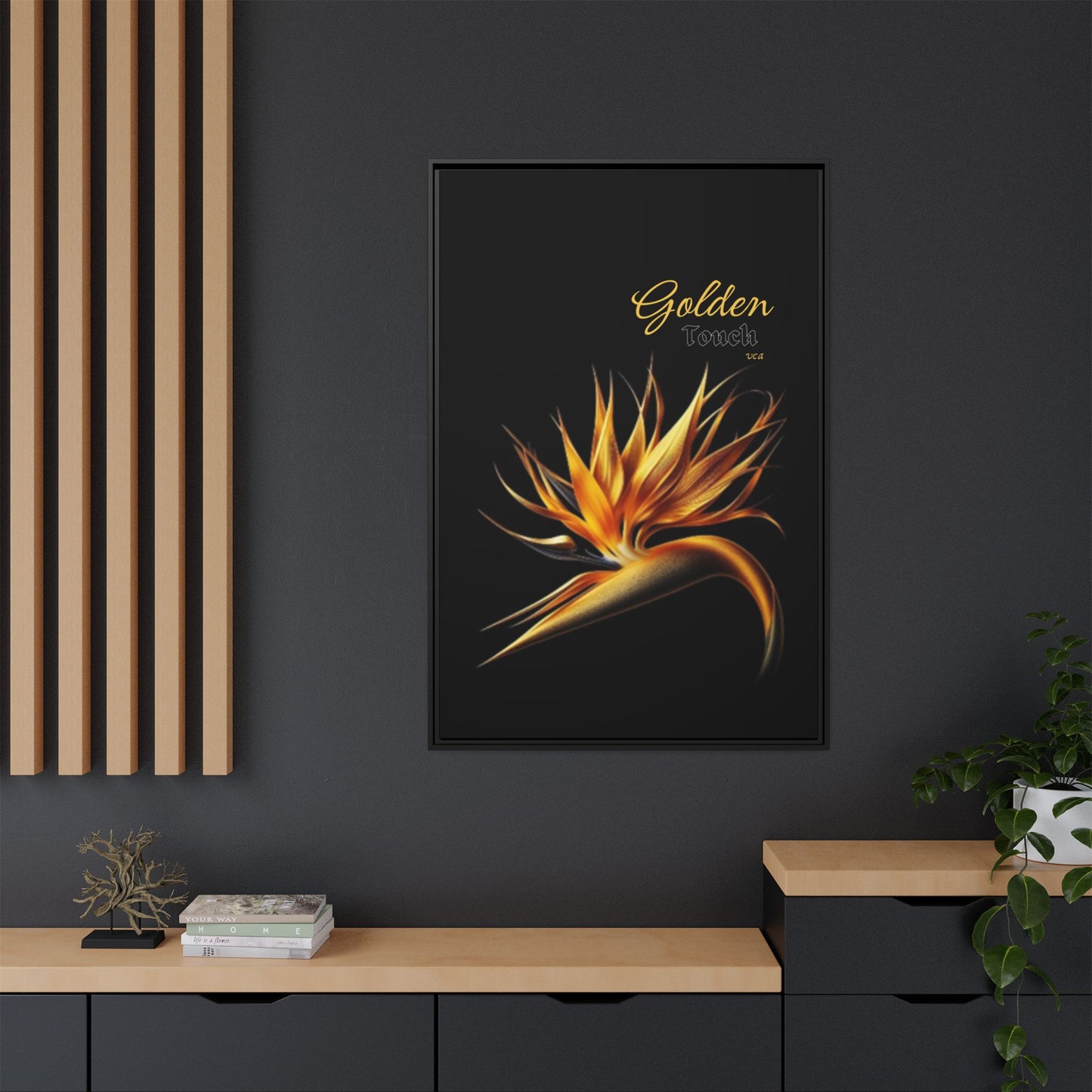 "Golden Touch" Collection - Matte Canvas, Framed Wall Art - 'Bird of Paradise 3" by vca