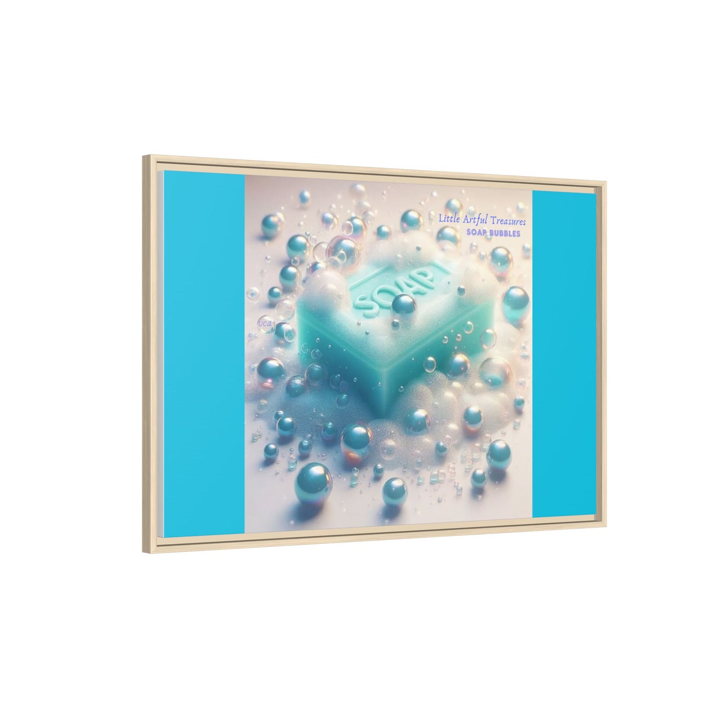 "Little Artful Treasures" Collection - Framed Matte Canvas Wall Art — 'Soap Bubbles' by vca - Blue