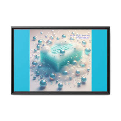 "Little Artful Treasures" Collection - Framed Matte Canvas Wall Art — 'Soap Bubbles' by vca - Blue