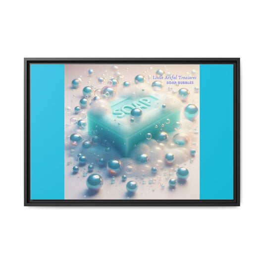 "Little Artful Treasures" Collection - Framed Matte Canvas Wall Art — 'Soap Bubbles' by vca - Blue