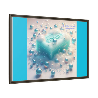 "Little Artful Treasures" Collection - Framed Matte Canvas Wall Art — 'Soap Bubbles' by vca - Blue