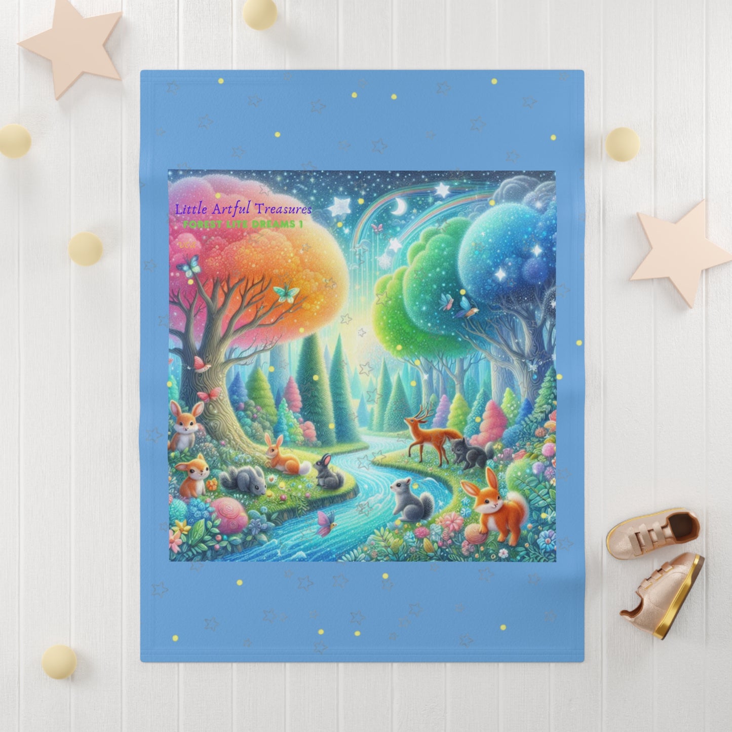 "Little Artful Treasures" Collection — Soft Fleece Nursery Throw - 'Forest Lite Dreams 1' by vca
