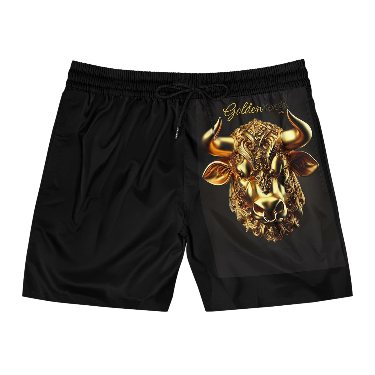 "Golden Touch" Collection - 'Taurus Head1' design by vca - Designer Men's Mid-Length Swim Shorts