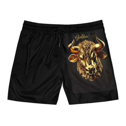 "Golden Touch" Collection - 'Taurus Head1' design by vca - Designer Men's Mid-Length Swim Shorts