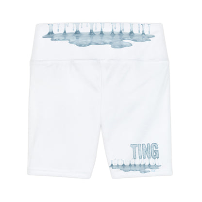 "Elevated Style" Collection - 'Melting' ice Designer Women's Workout Shorts (White) - by vca
