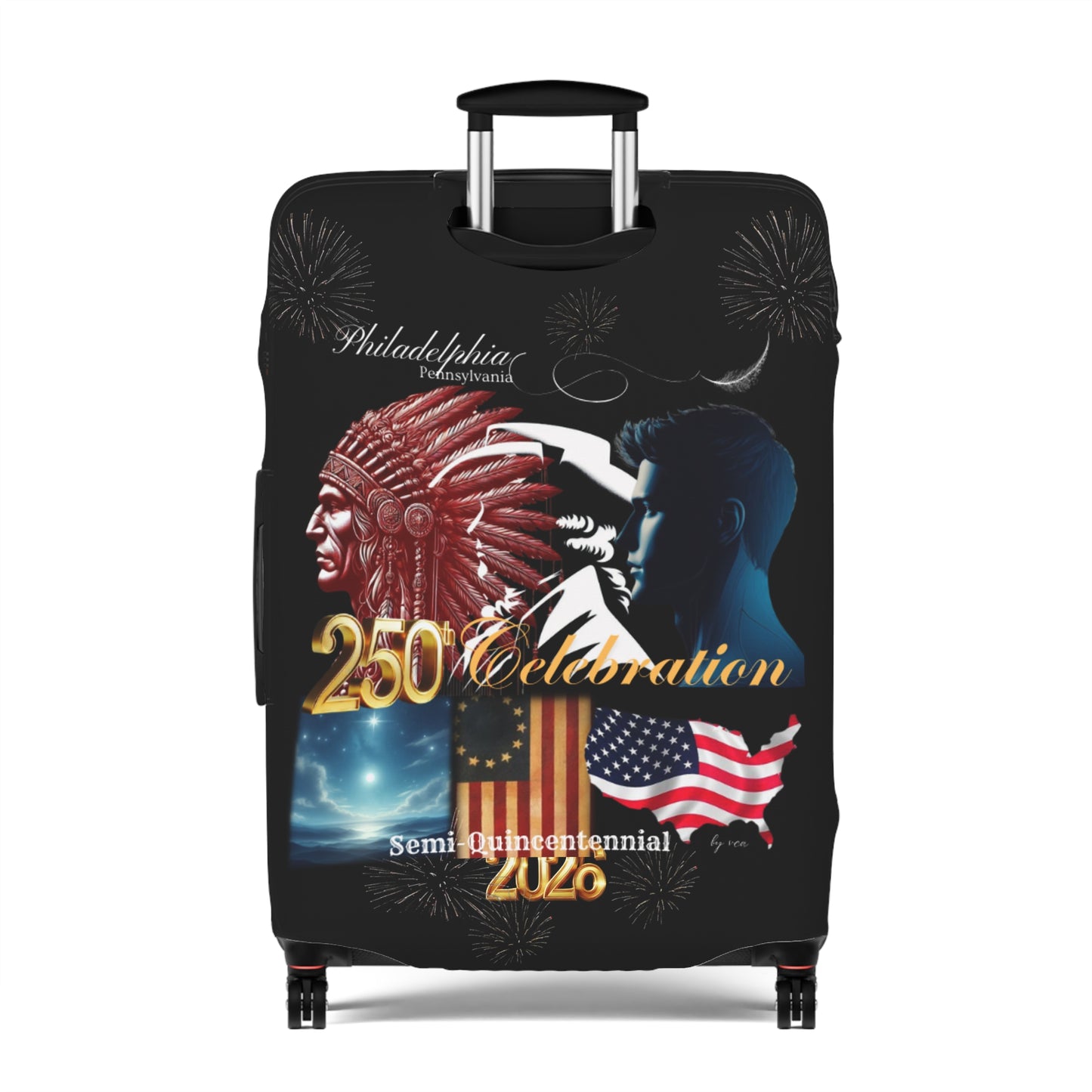 "Legacy of Liberty" Collection - Luggage Cover design by vca - Semi-Quincentennial Travel Accessory, 2-sided - Black