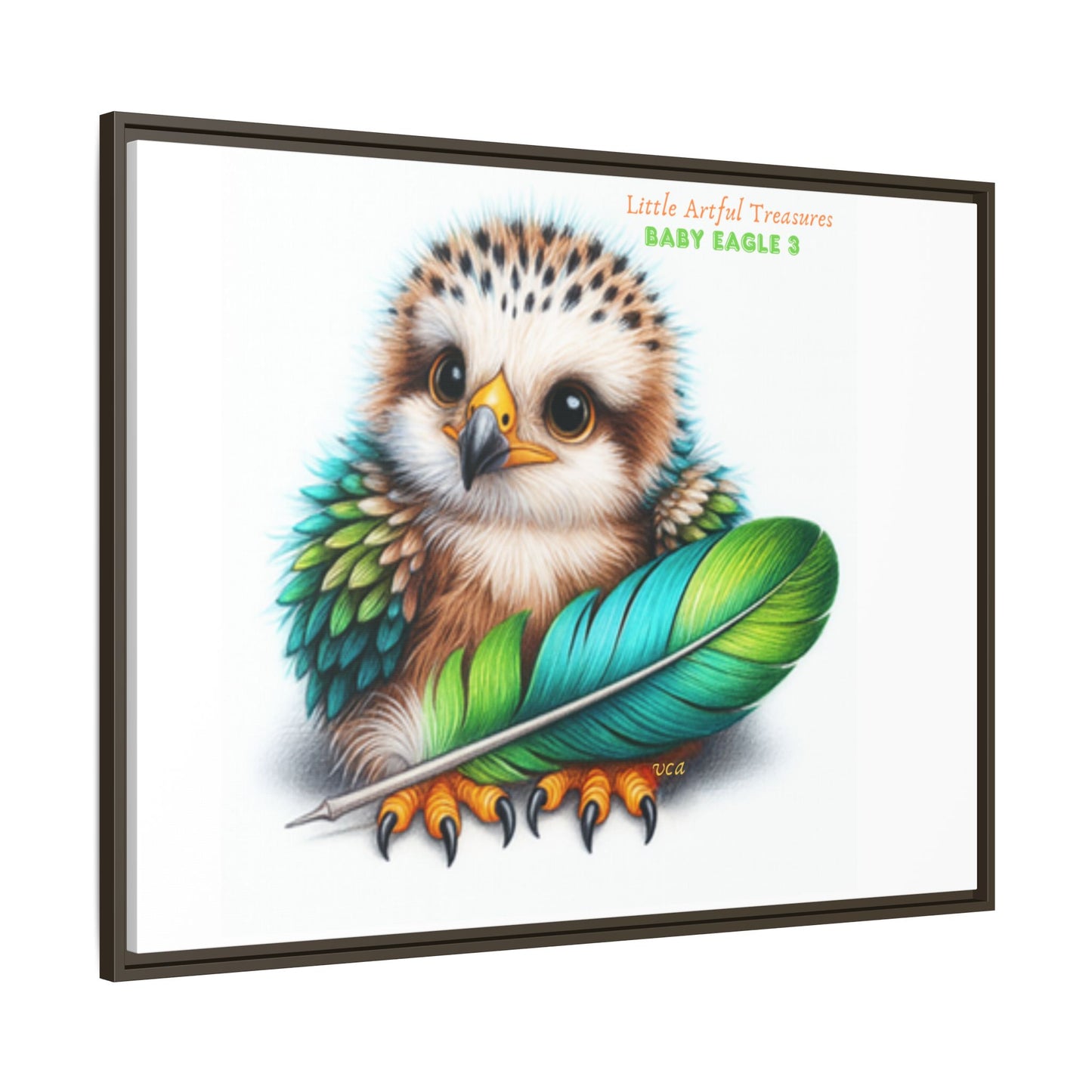 "Little Artful Treasures" Collection - Framed Canvas Wall Art— 'Baby Eagle 3 with Eagle Feather' by vca