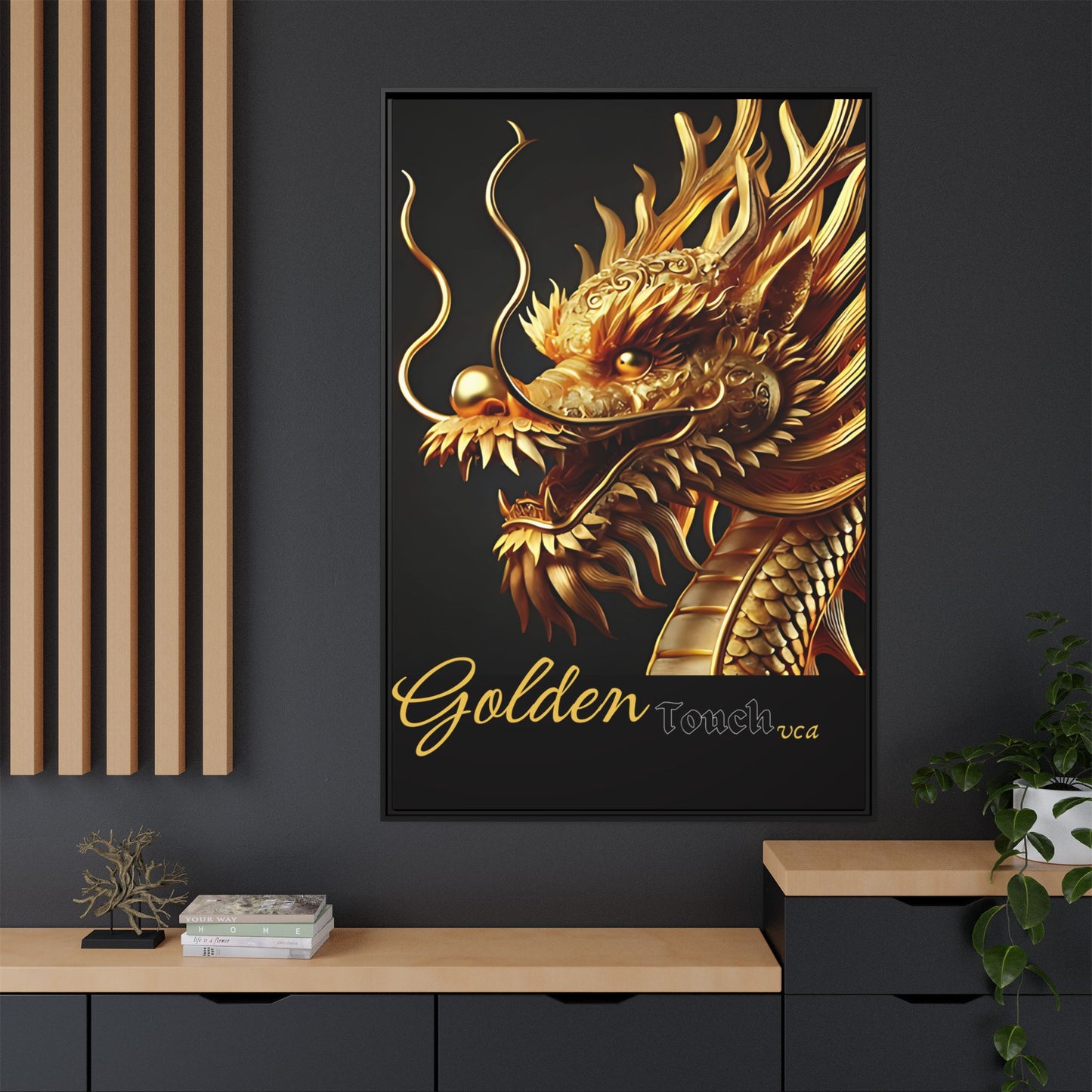 "Golden Touch" Collection - Framed 'Golden Dragon' Designer Canvas Wall Art by vca