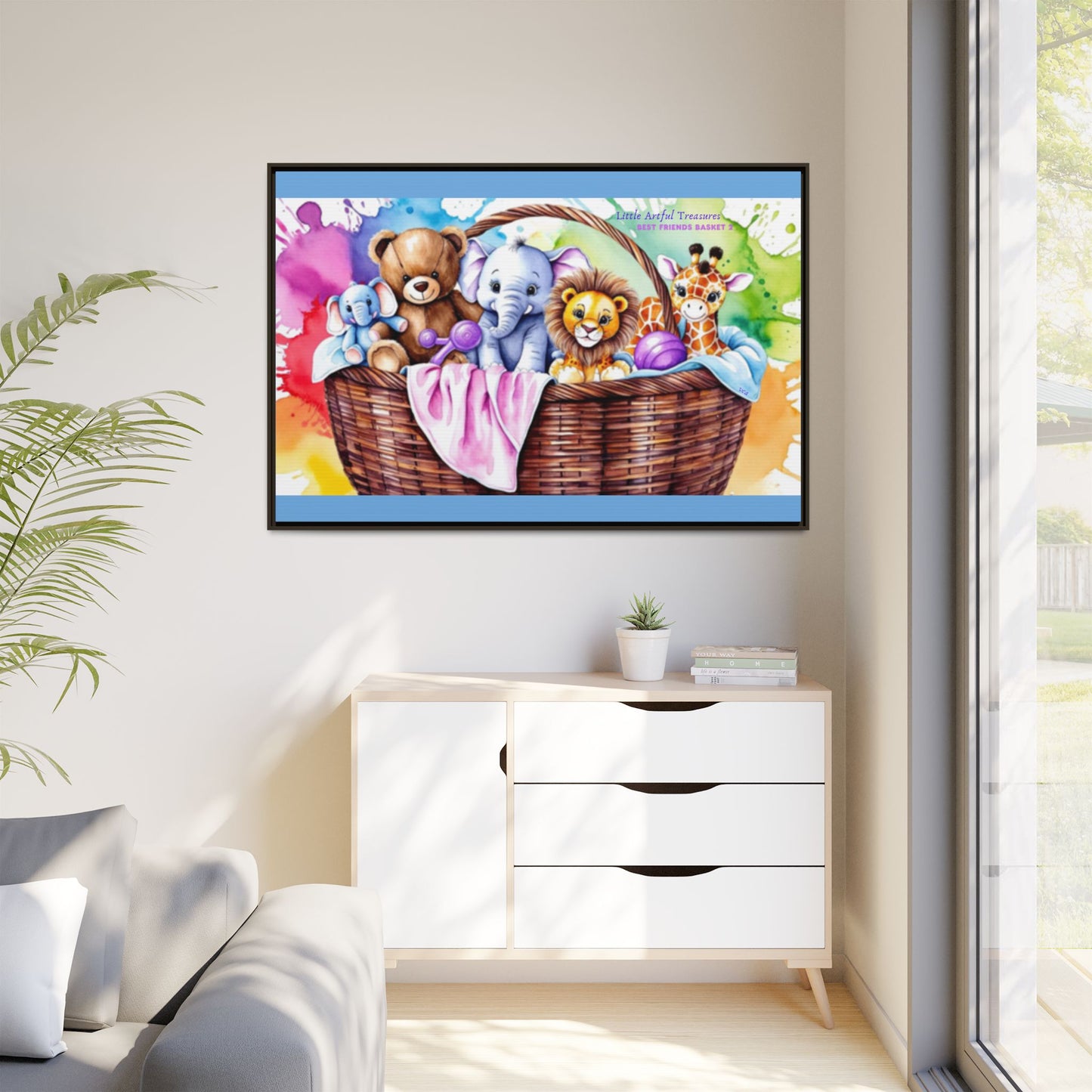"Little Artful Treasures" Collection - Framed Nursery Canvas Wall Art — 'Best Friends Basket 2' by vca