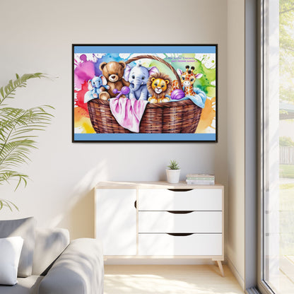 "Little Artful Treasures" Collection - Framed Nursery Canvas Wall Art — 'Best Friends Basket 2' by vca